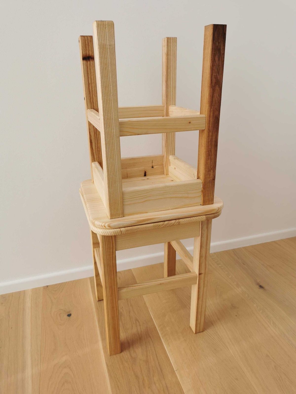 1 Of 2 Wooden Stools / Light Natural Wood Small Chairs / Spruce Wood Kitchen Helper photo for sale