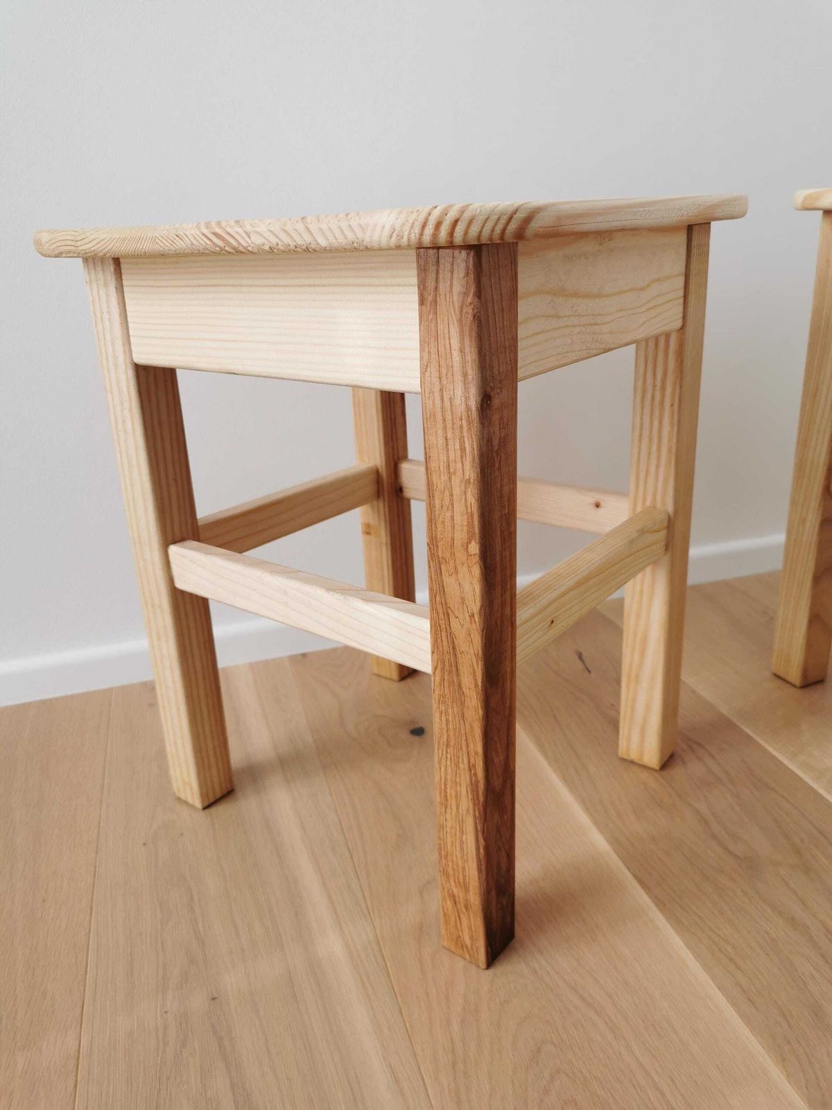 1 Of 2 Wooden Stools / Light Natural Wood Small Chairs / Spruce Wood Kitchen Helper photo Furniture