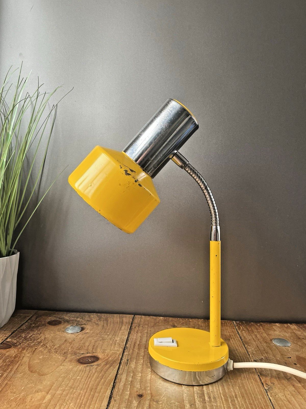Mid Century Bright Yellow Chrome 60's 70's Gooseneck Desk Lamp Light Sis Germany photo furniture