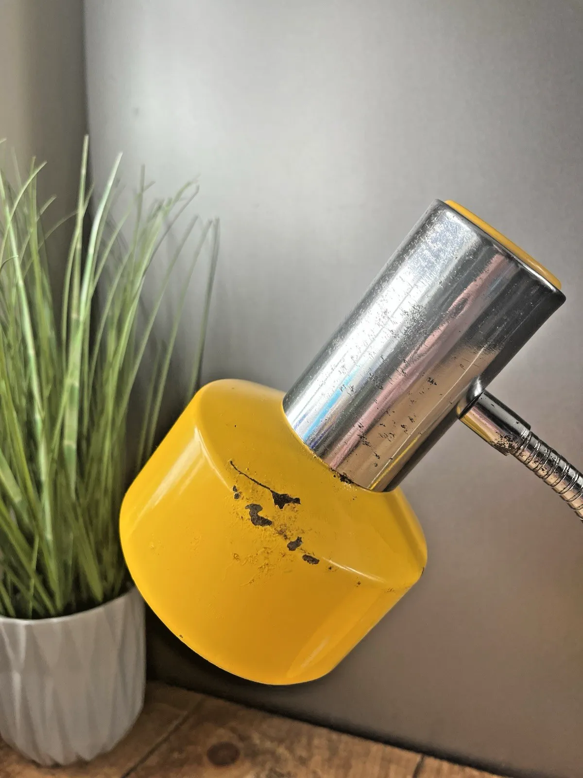Mid Century Bright Yellow Chrome 60's 70's Gooseneck Desk Lamp Light Sis Germany photo Lighting