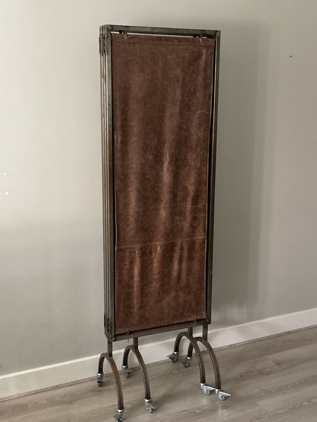 photo furniture Bespoke Vintage Leather Steel Frame Folding Screen, Room Divider