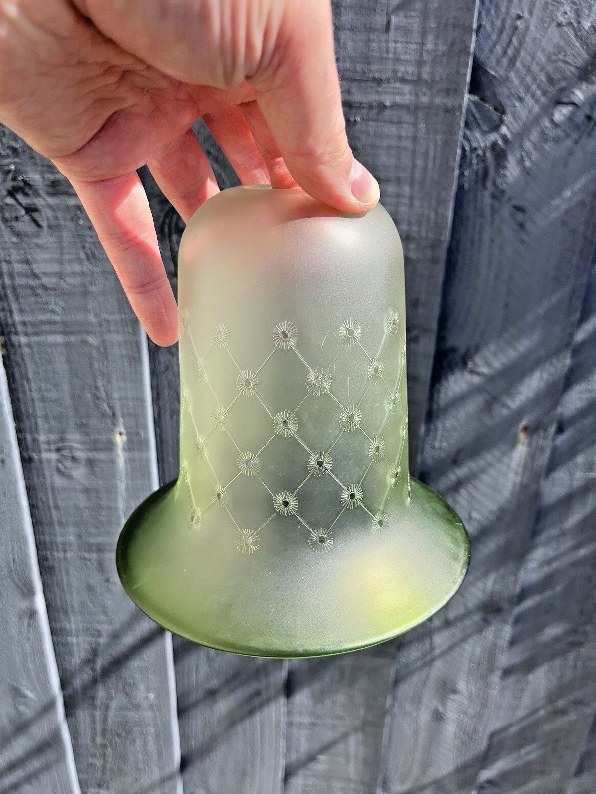 Satin Frosted Glass Sunflower Floral Etched Bell Lamp Shade Victorian Antique photo furniture