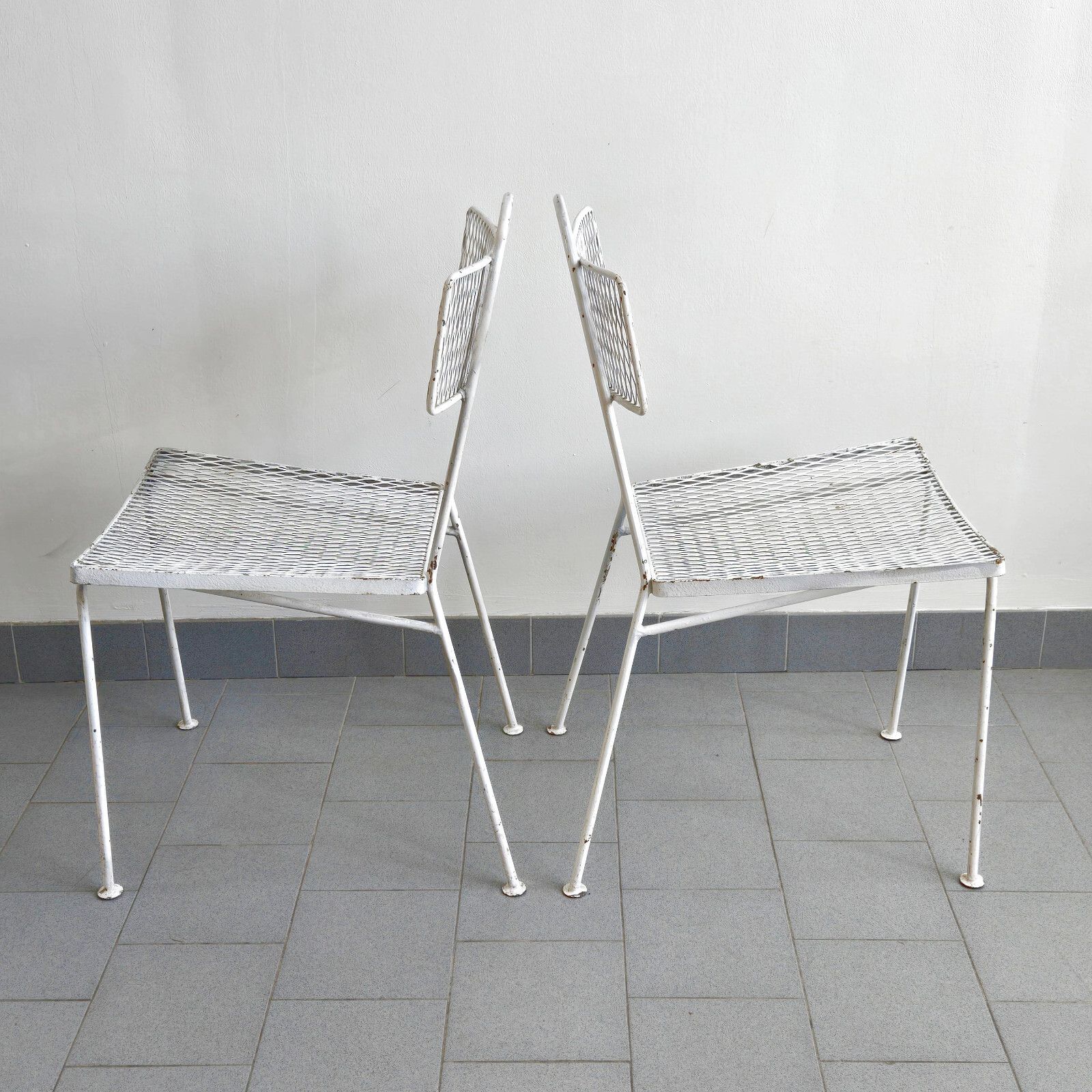 Pair Of Vintage 1950 White Lacquer Metal Chairs Dlg Mathieu Mategot 50s photo 633.0