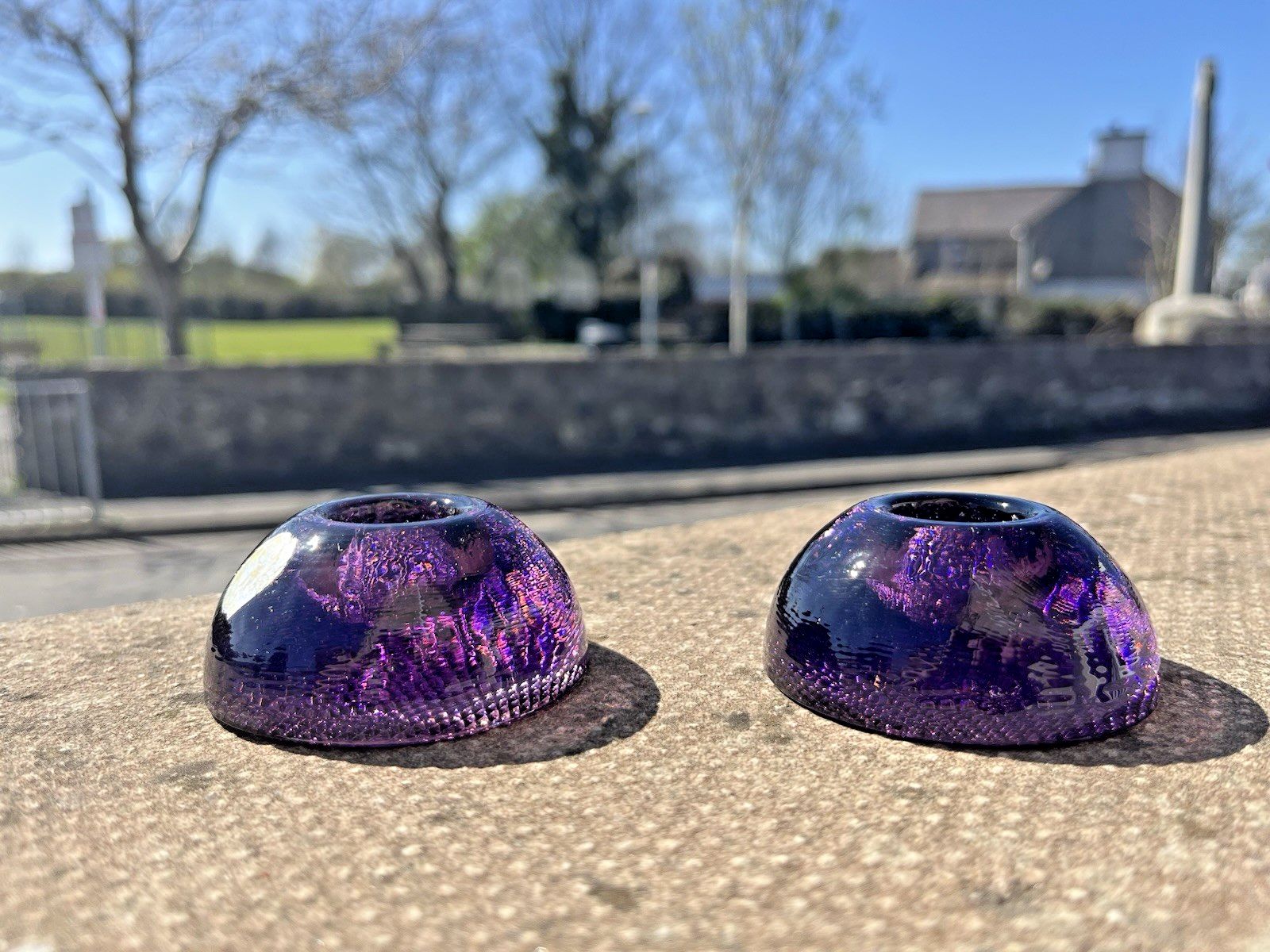 Pair Of Mid Century Modern 60's Czech Bohemia Glass Pebble Candle Holders 70's photo Home Decor