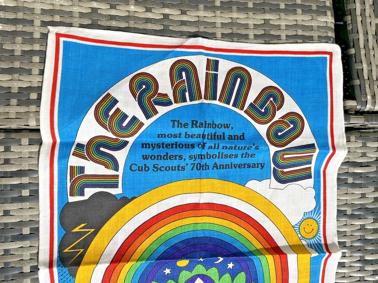 Vintage Collectable The Rainbow Cub Scouts 70th Anniversary Tea Towel Wall Art photo for sale