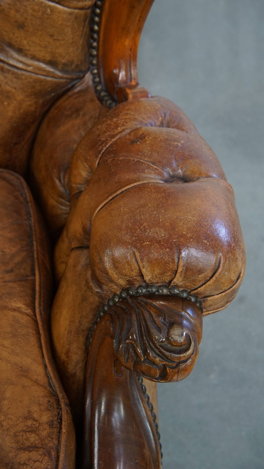 Charming Antique Baroque Sheepskin Chesterfield Armchair With A Beautiful Patina photo vintage