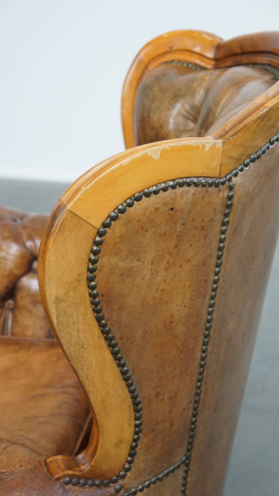991.2194999999999 Charming Antique Baroque Sheepskin Chesterfield Armchair With A Beautiful Patina photo