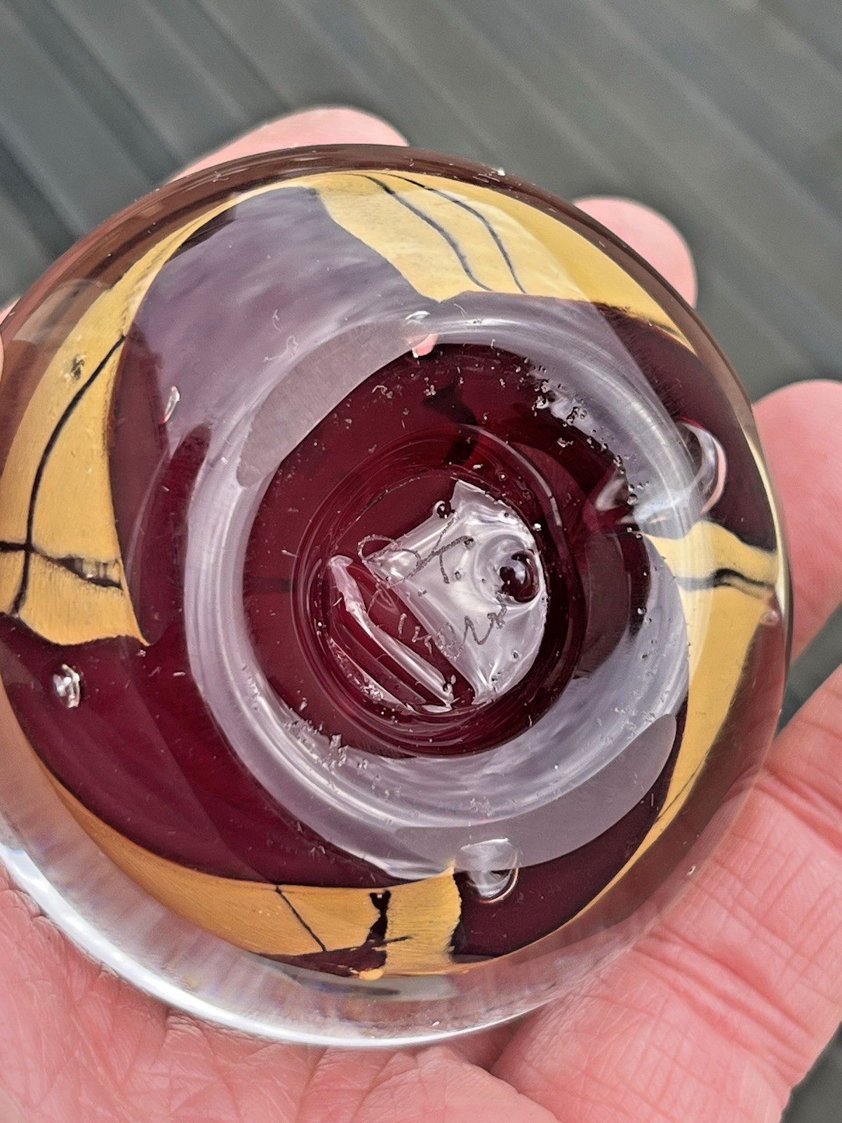Unusual Rare 2011 Canadian Artist Karine Demers Blown Art Glass Face Paperweight photo 100.0