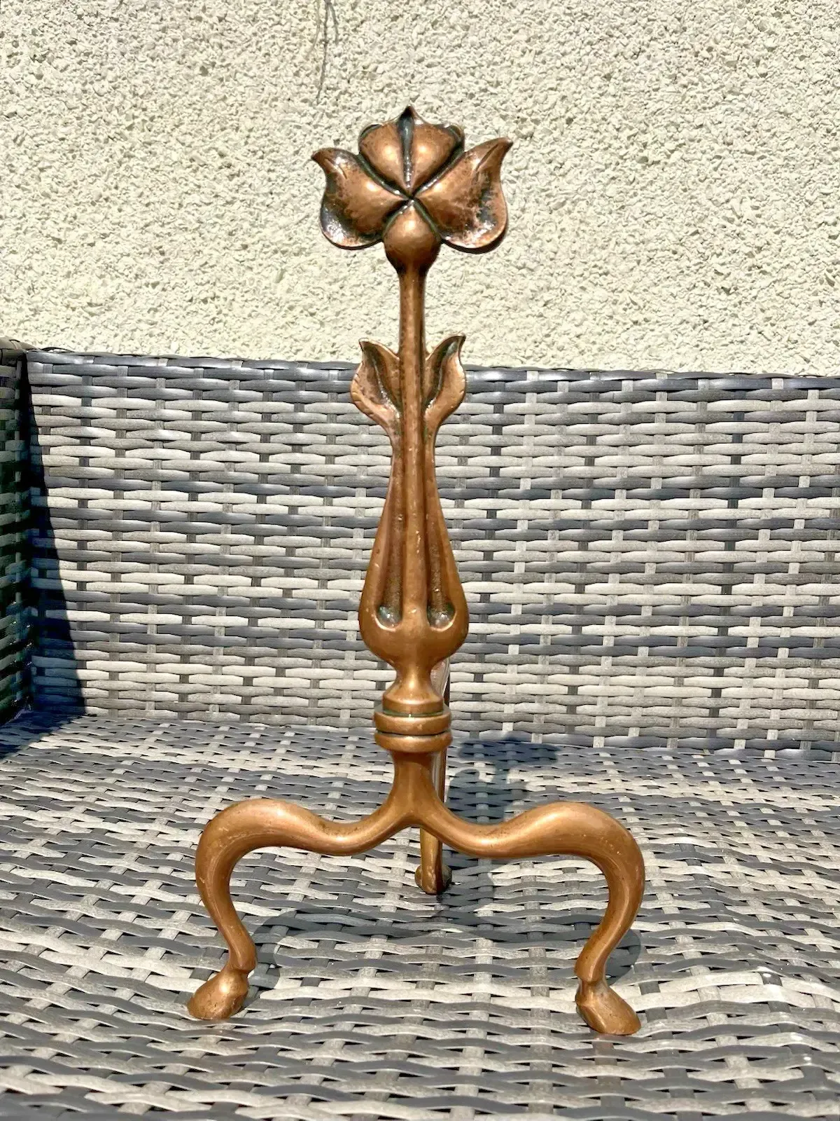 Superb Pair Of Bronze Antique Art Nouveau Secessionist Floral Fire Dogs Andirons photo vinterior