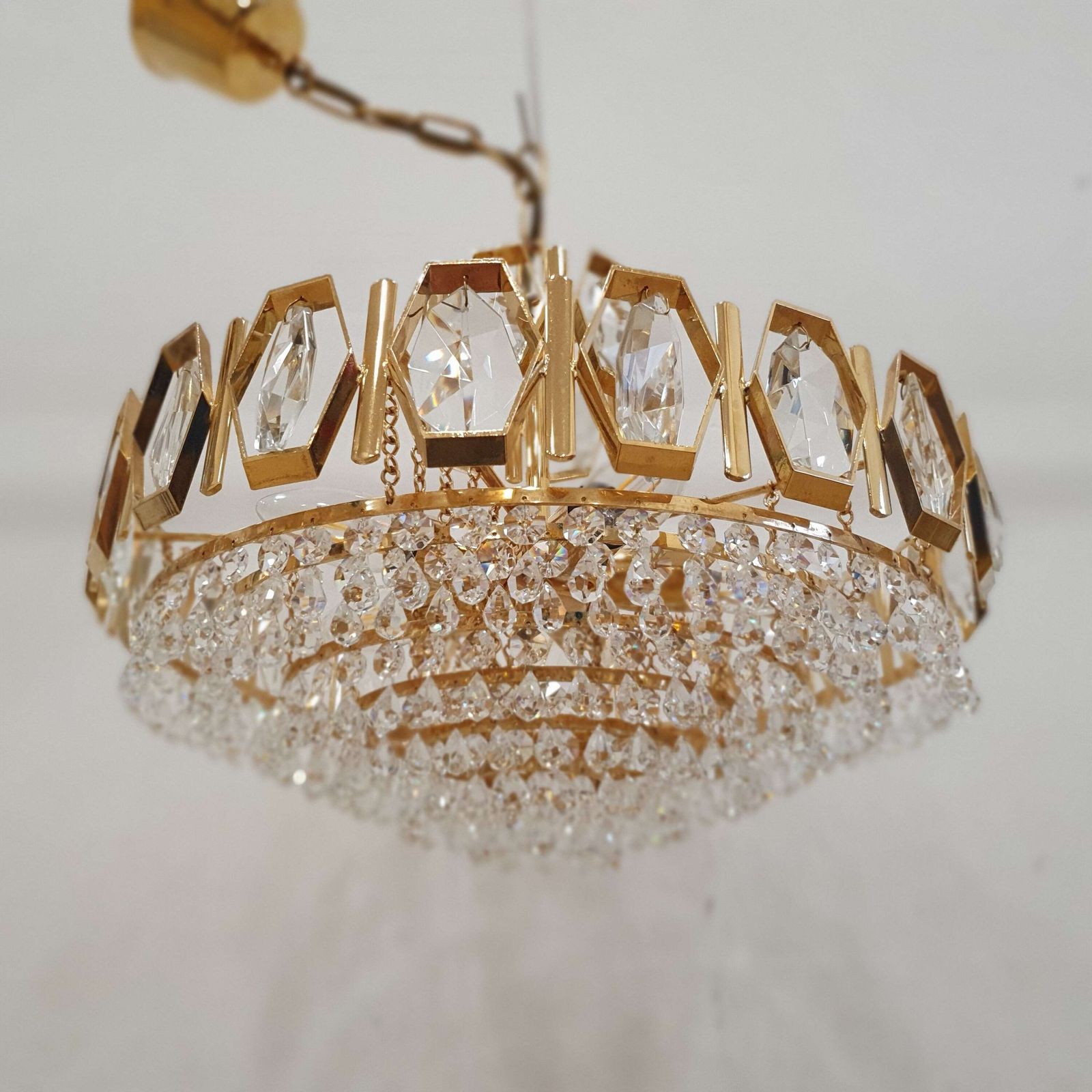 A Swedish Gilded Metal & "Fantastic" Cut Glass Chandelier. 1960s. photo vinterior