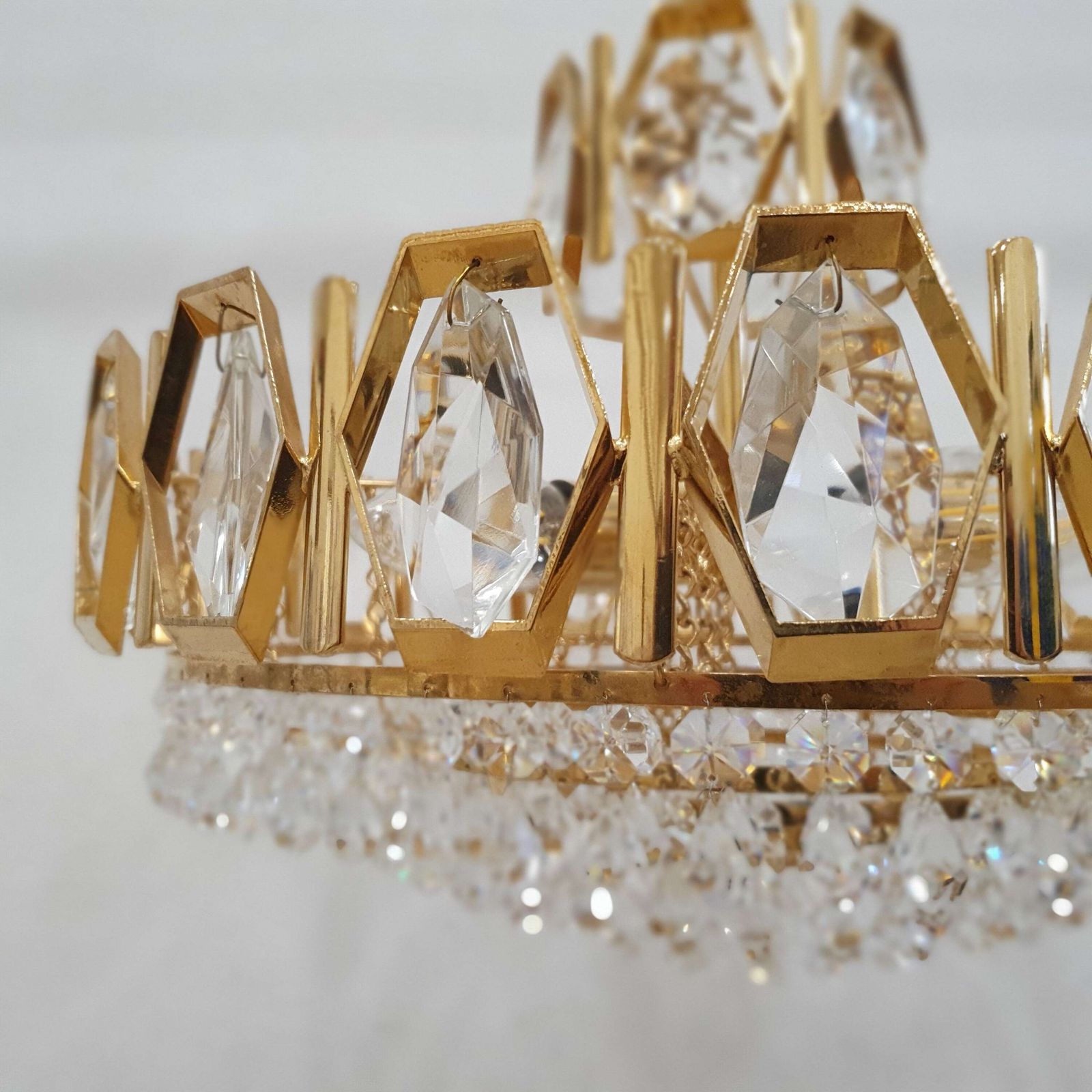A Swedish Gilded Metal & "Fantastic" Cut Glass Chandelier. 1960s. photo buy