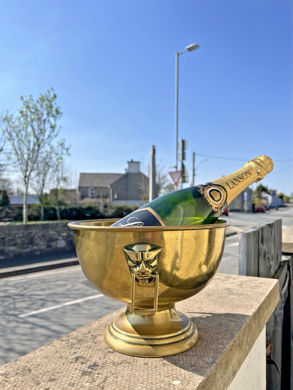Brass Art Deco Angular Jaguar Mask Pedestal Fruit Punch Bowl Champagne Cooler photo furniture