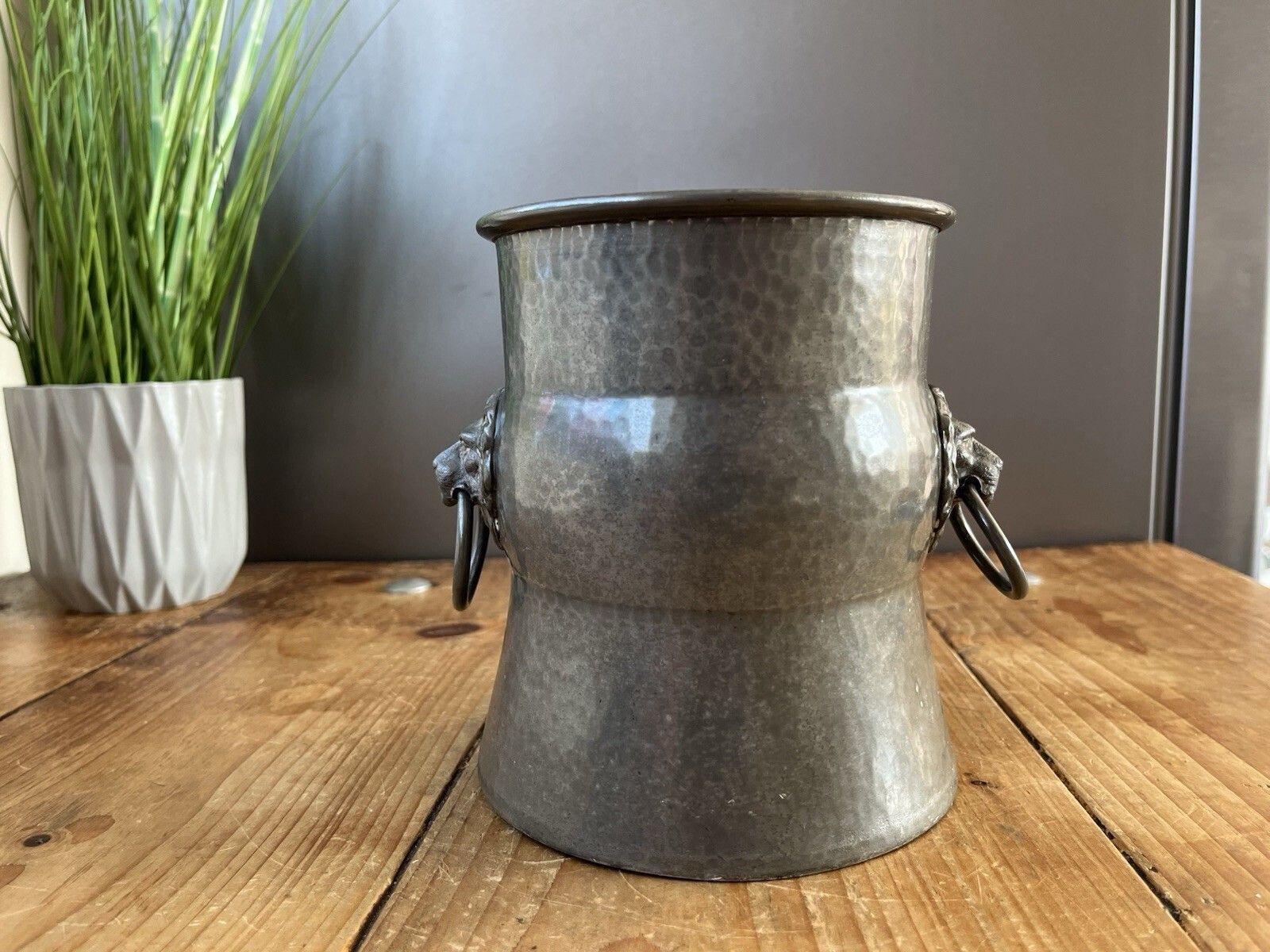 Antique W & Co Pewter Champagne Ice Bucket Planter Plant Pot Lions Head Handles photo vinterior