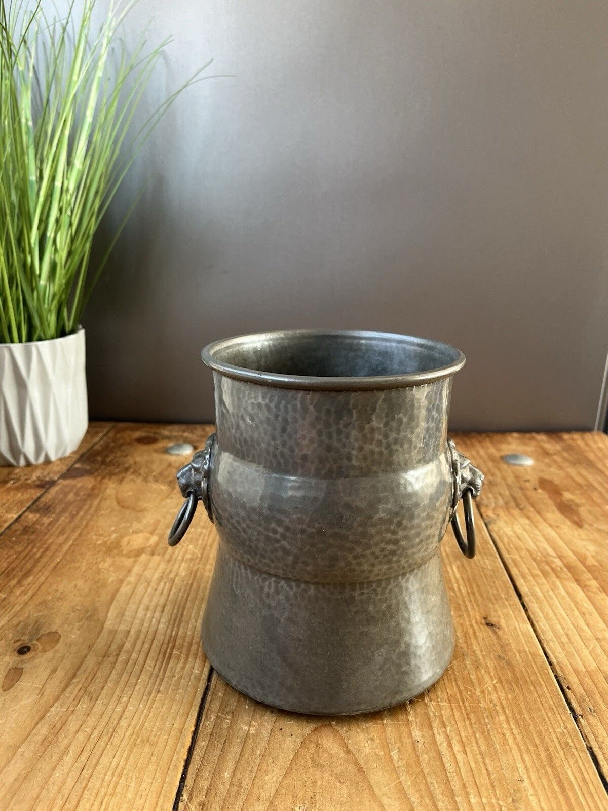 photo for sale Antique W & Co Pewter Champagne Ice Bucket Planter Plant Pot Lions Head Handles