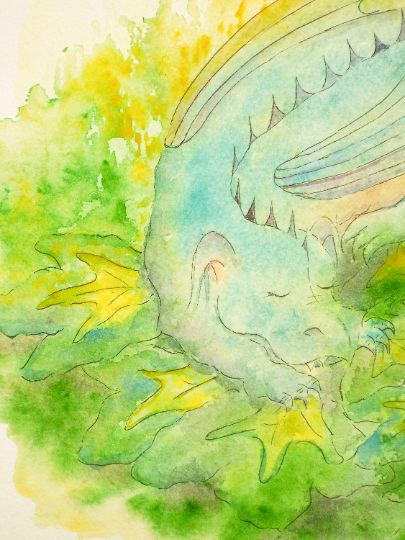 New Original Watercolour Painting Mother And Baby Dragons  22"X15" Andi J Lucas photo 147.0