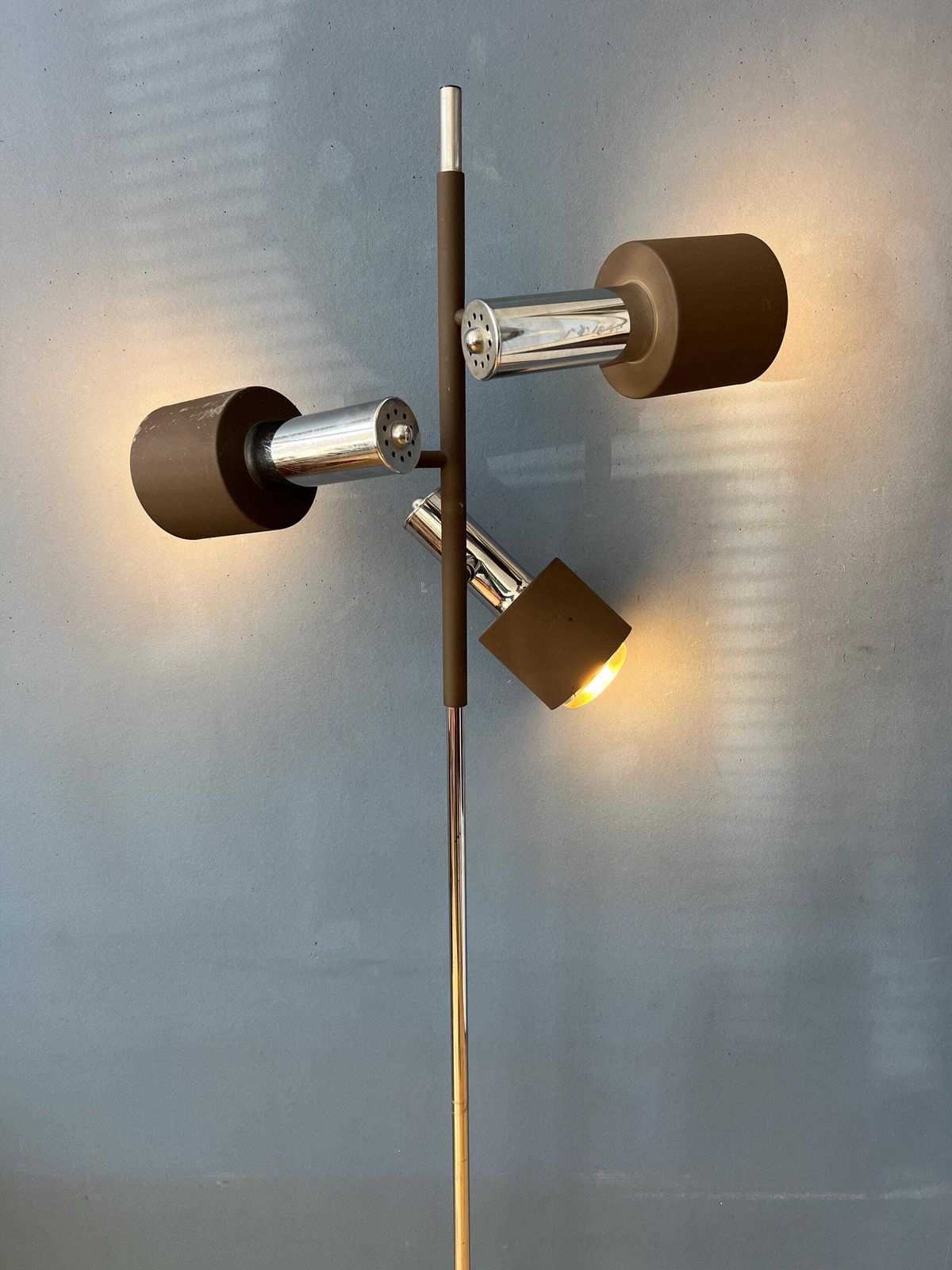 Vintage Bruine En Chromen Dijkstra Space Age Vloerlamp