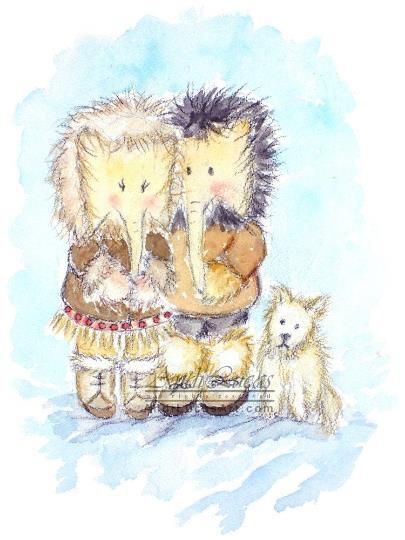 Elephant Eskimos Illustration Cute Original Watercolour Painting Andi J Lucas