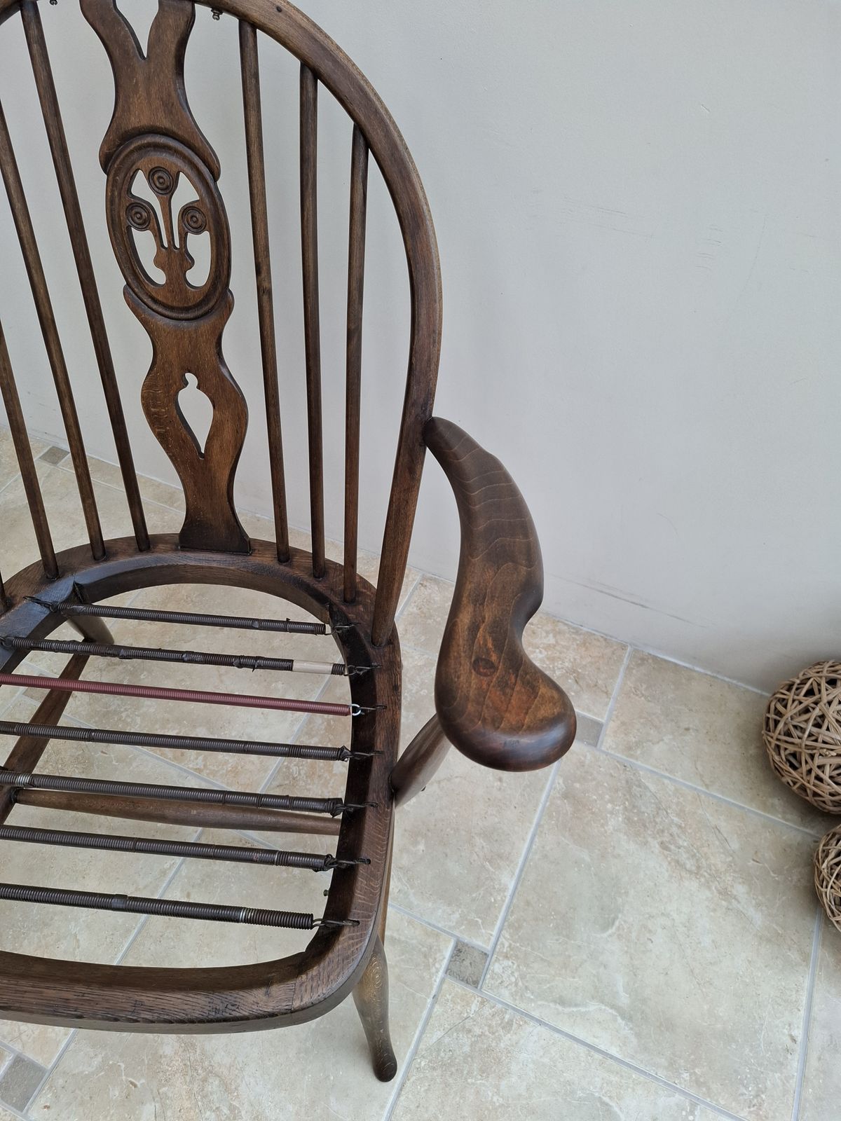 Ercol Easy Arm Chair Fleur De Lys Back Rare 1950's With Tension Springs photo for sale