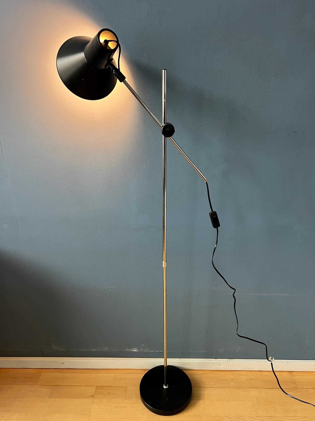 Vintage Adjustable Black Floor Lamp In Style Of Hoogervorst