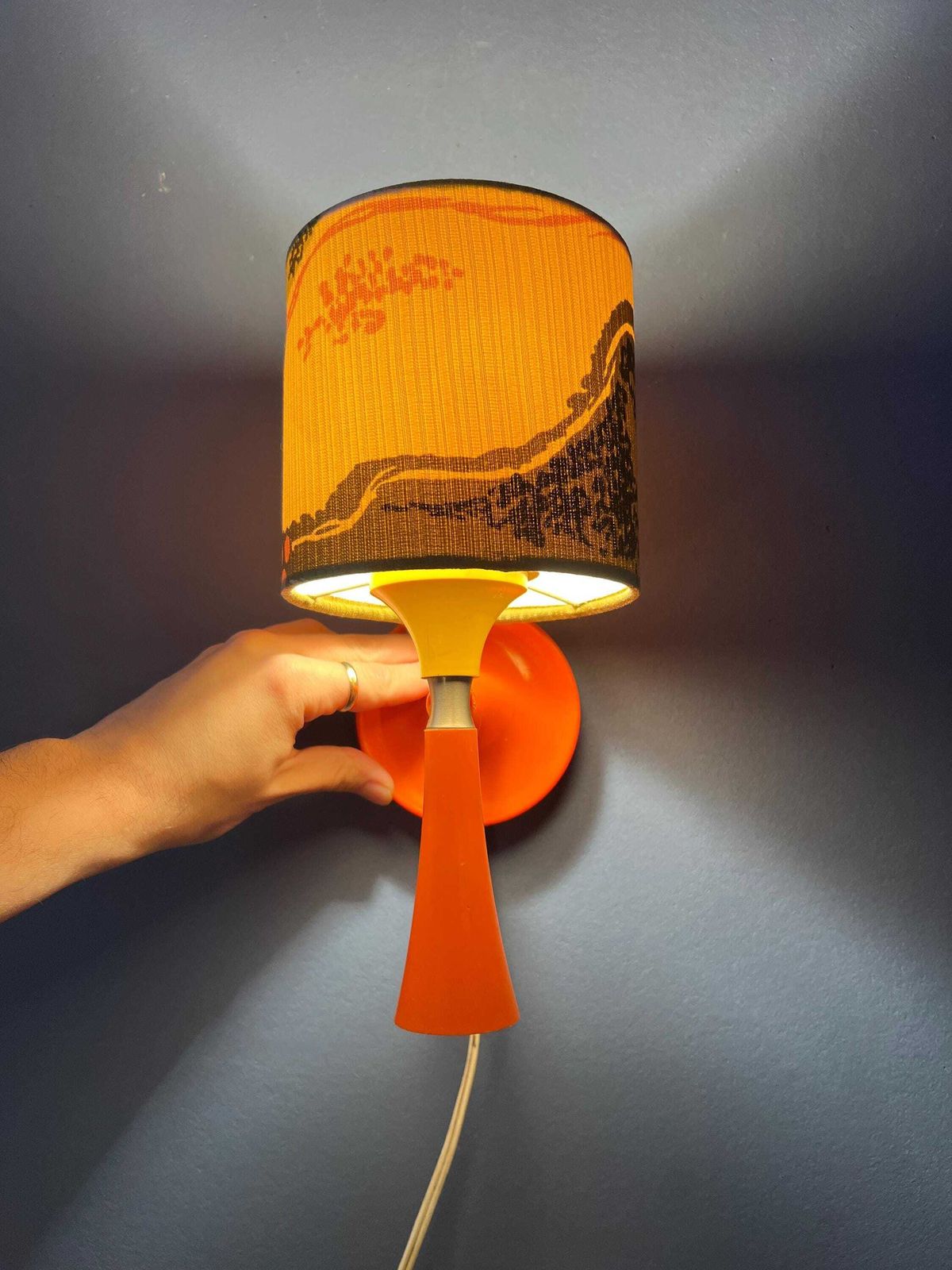 Oranje Mid Century Space Age Textielen Wandlamp photo Verlichting