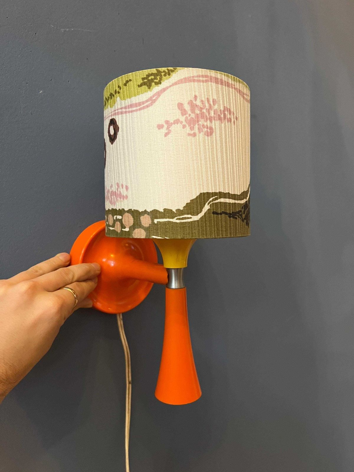 Oranje Mid Century Space Age Textielen Wandlamp photo vintage