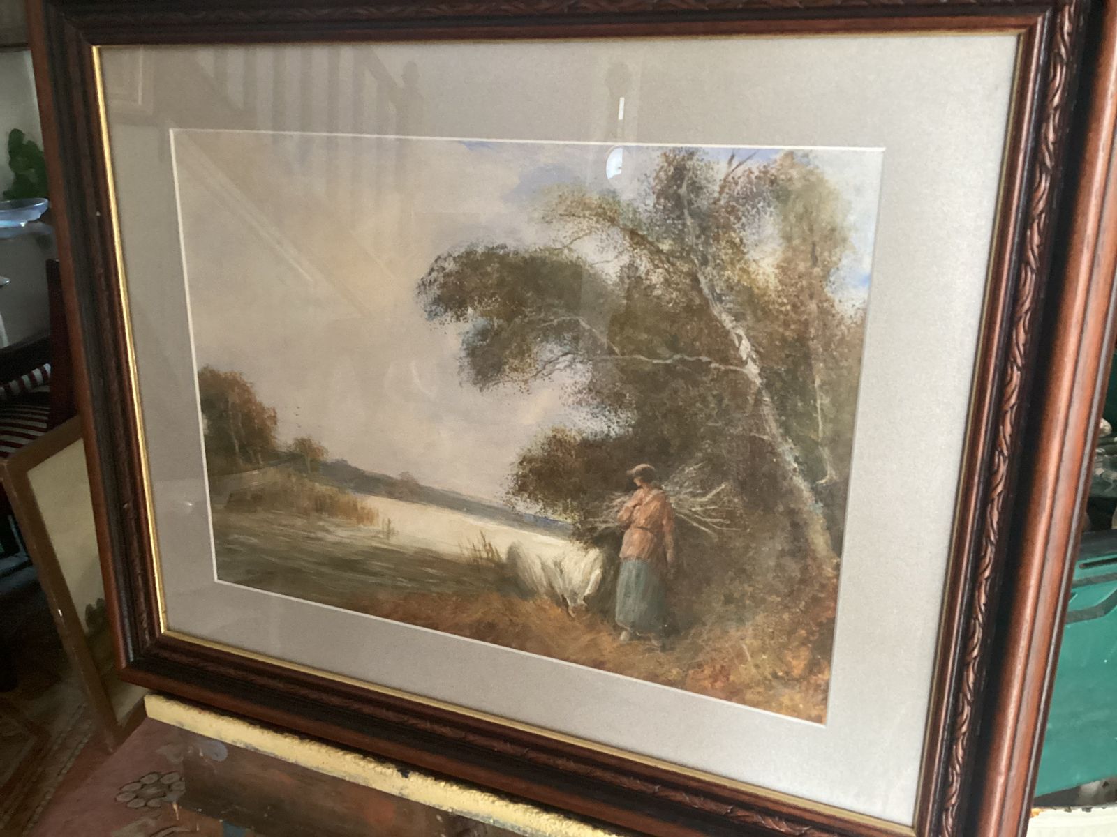 Frederick Hines Watercolour Of Girl Collecting Faggots photo vinterior