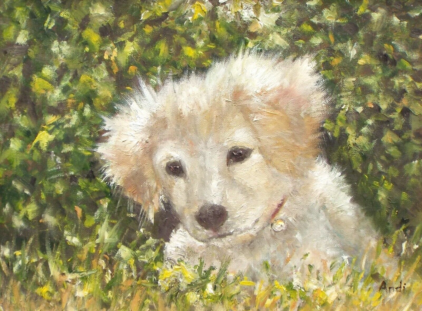 Retriever Puppy Dog Original Oil Painting Signed Framed  Andi J Lucas photo furniture