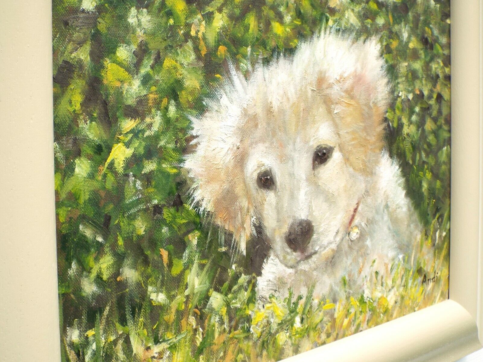 Retriever Puppy Dog Original Oil Painting Signed Framed  Andi J Lucas photo vinterior