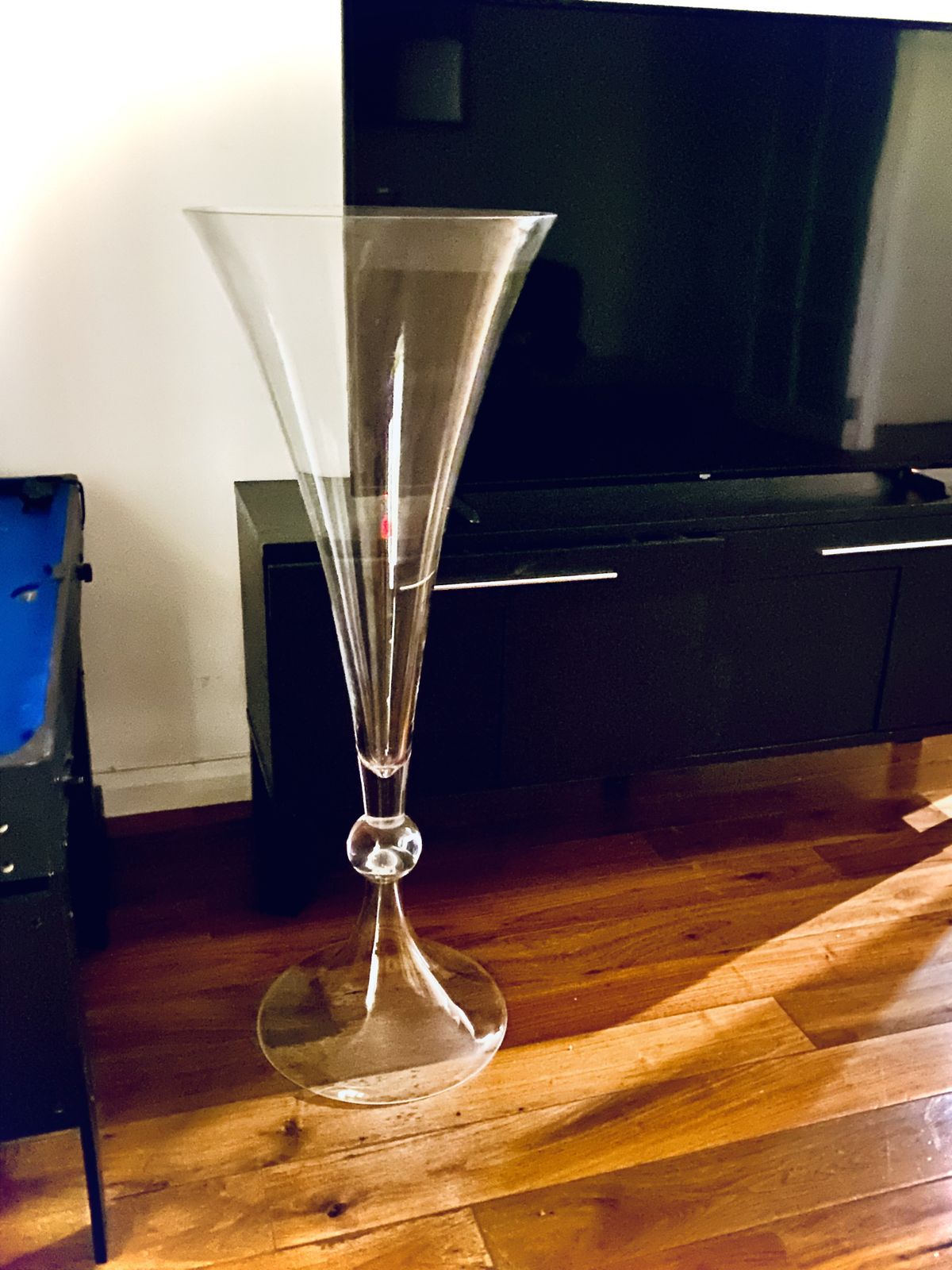 Monumental 120cm Vintage Hand Blown Fluted Glass Vase – A Rare Statement Piece photo for sale
