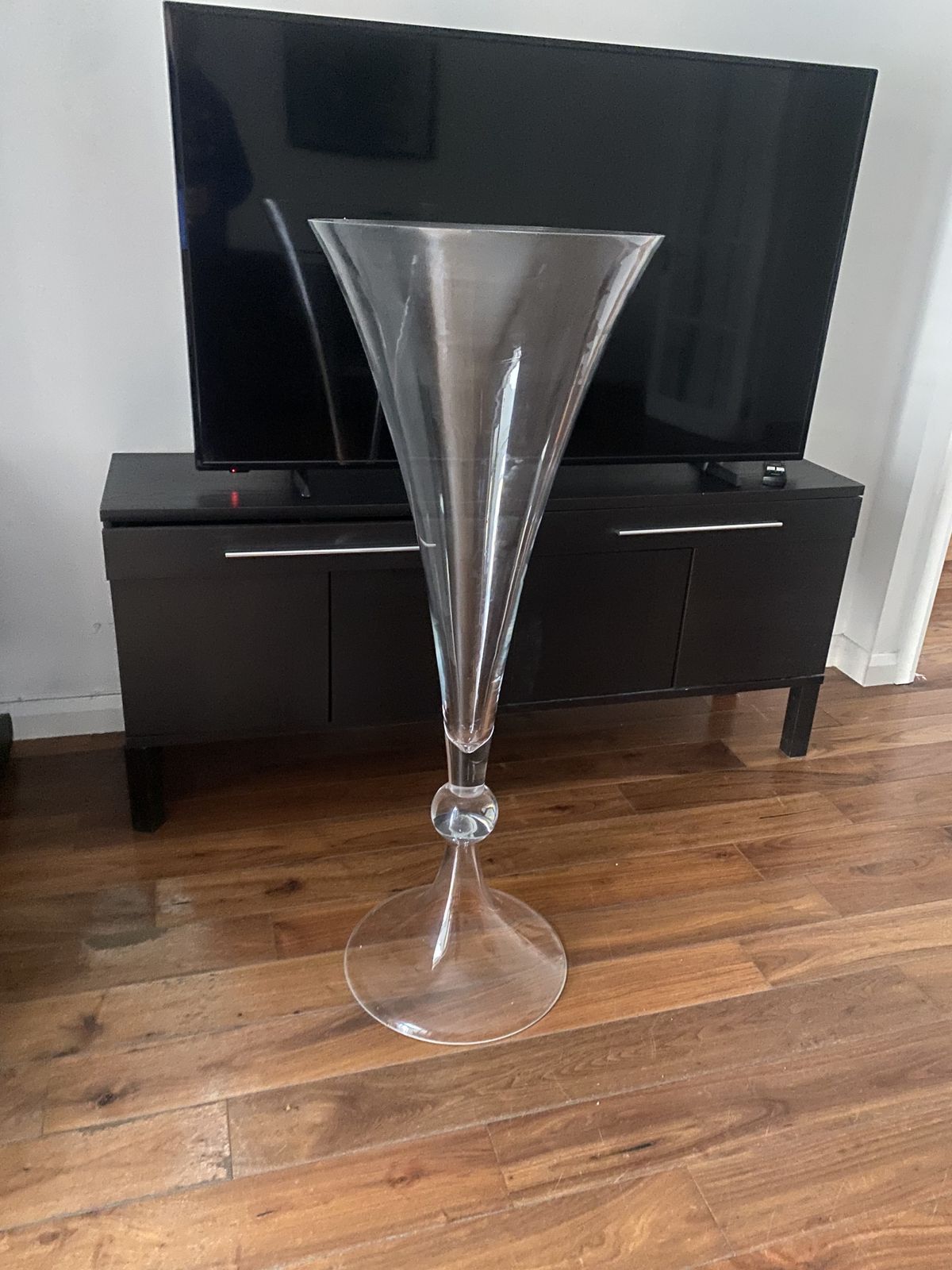 Monumental 120cm Vintage Hand Blown Fluted Glass Vase – A Rare Statement Piece photo Art