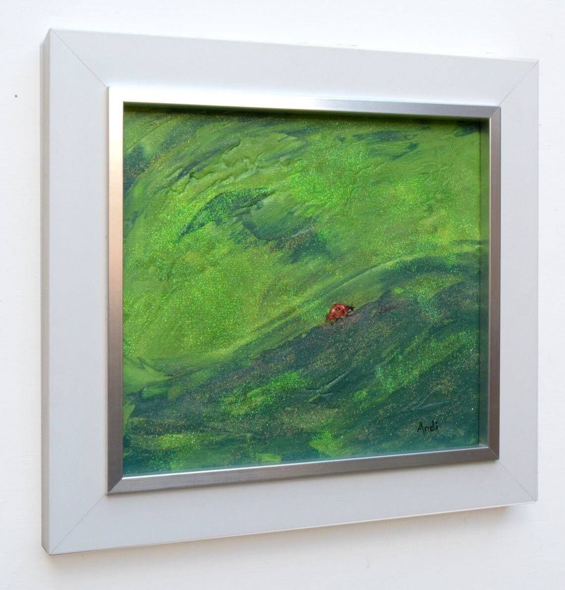 Ladybird Original Painting Ladybird Art Framed Original Art Framed Ladybird On A Leaf Painting Green Glitter Painting Andi J Lucas photo vintage