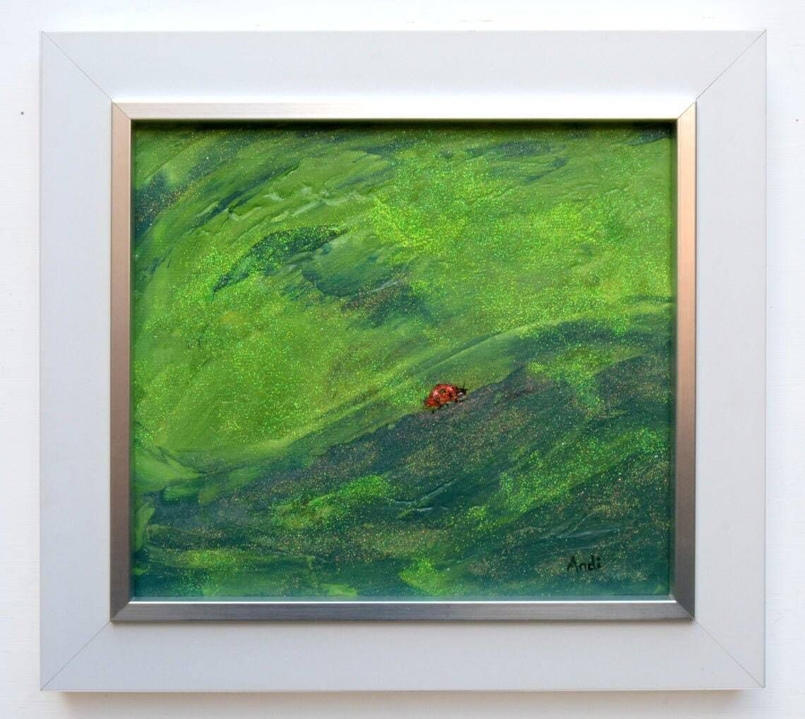 photo for sale Ladybird Original Painting Ladybird Art Framed Original Art Framed Ladybird On A Leaf Painting Green Glitter Painting Andi J Lucas