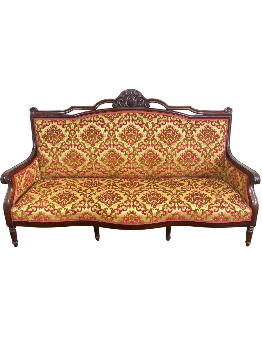 19th Century Louis Philippe Style Carved Mahogany 3 Seater Sofa