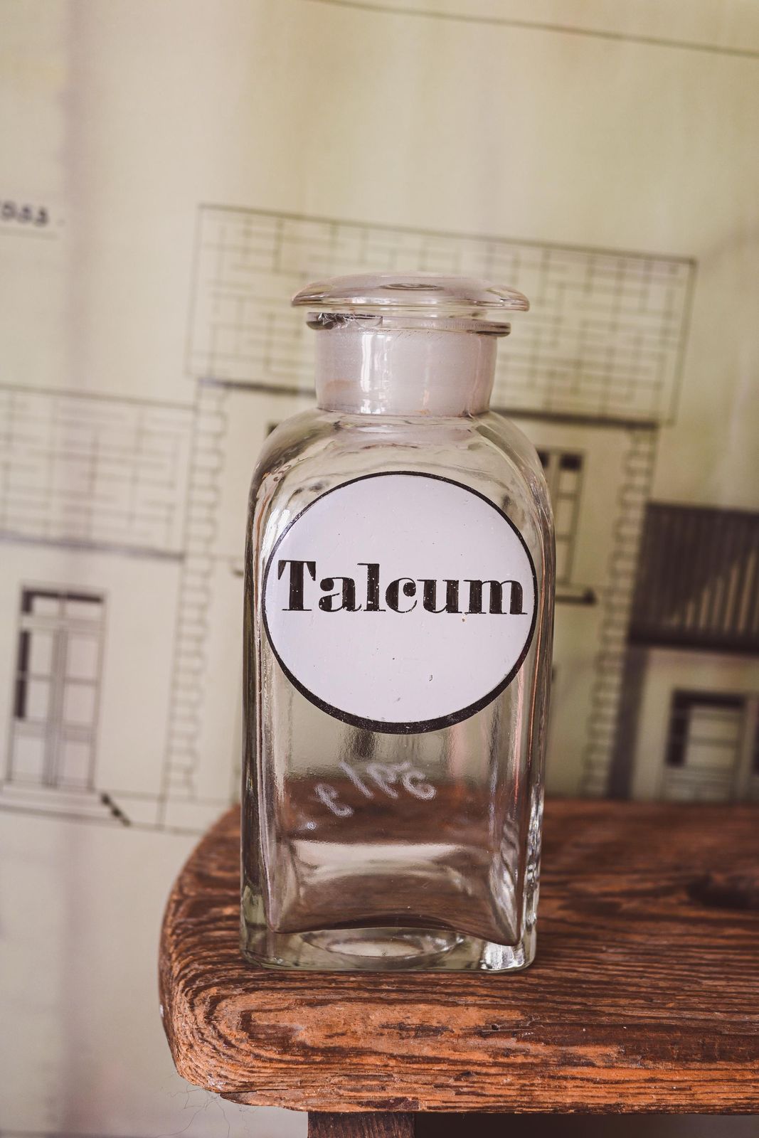 Vintage French Apothecary Bottle With Enamel Talcum Label   Antique Pharmacy Collectible