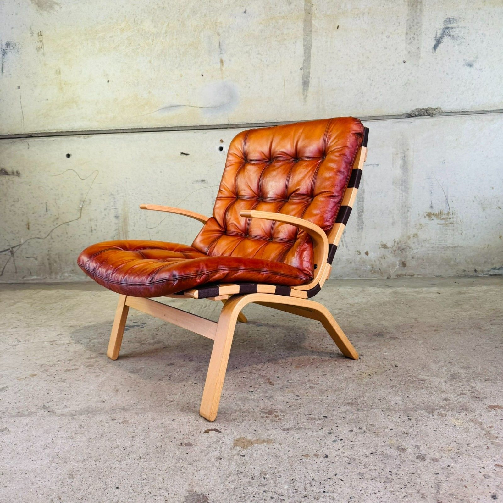 Vintage Danish Tan Leather And Bentwood Chair – Stylish, And Comfortable #A575