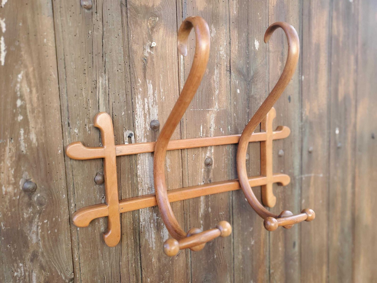 Thonet Bentwood Coathooks / Thonet Coat Hooks / 1900s Bistro Hooks / Antique Bentwood Coat Rack / Genuine Thonet Coat Hooks / 2 Hook Rack photo for sale