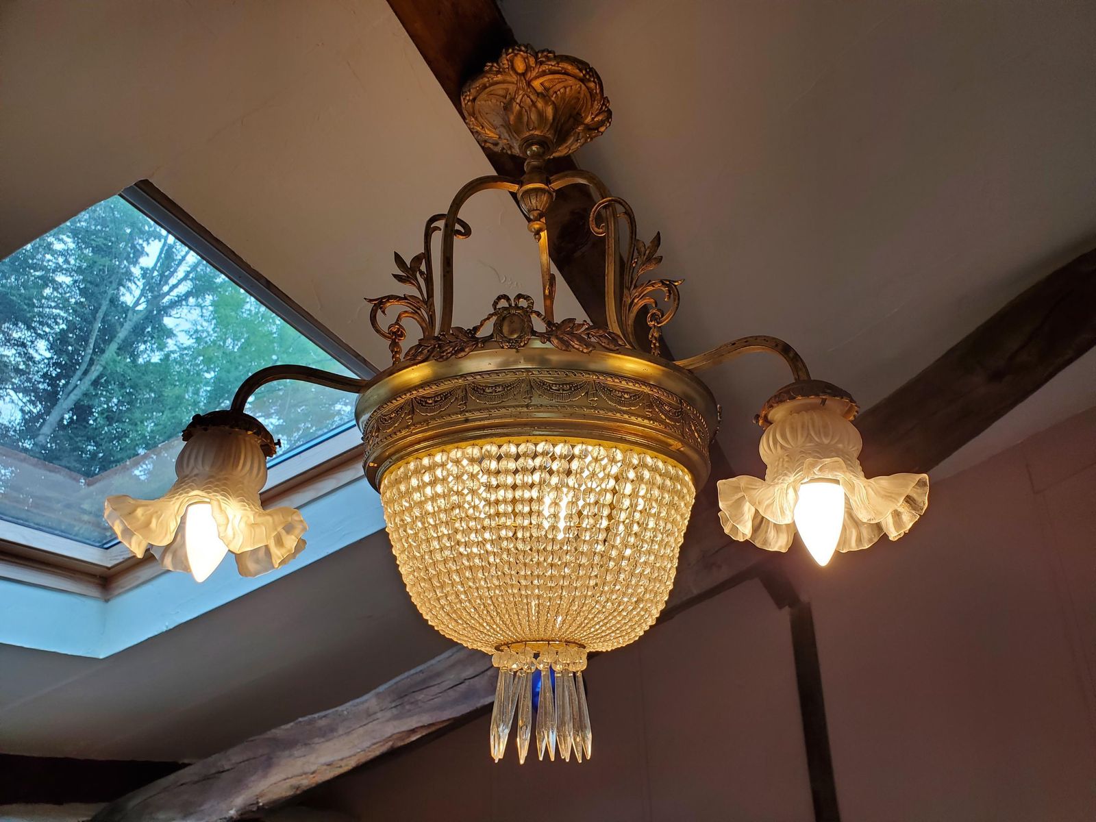 photo furniture French Bag Or Basket Chandelier / Large French Chandelier / Cut Crystal Chandelier / 6 Bulb French Empire Chandelier / Bronze Chandelier
