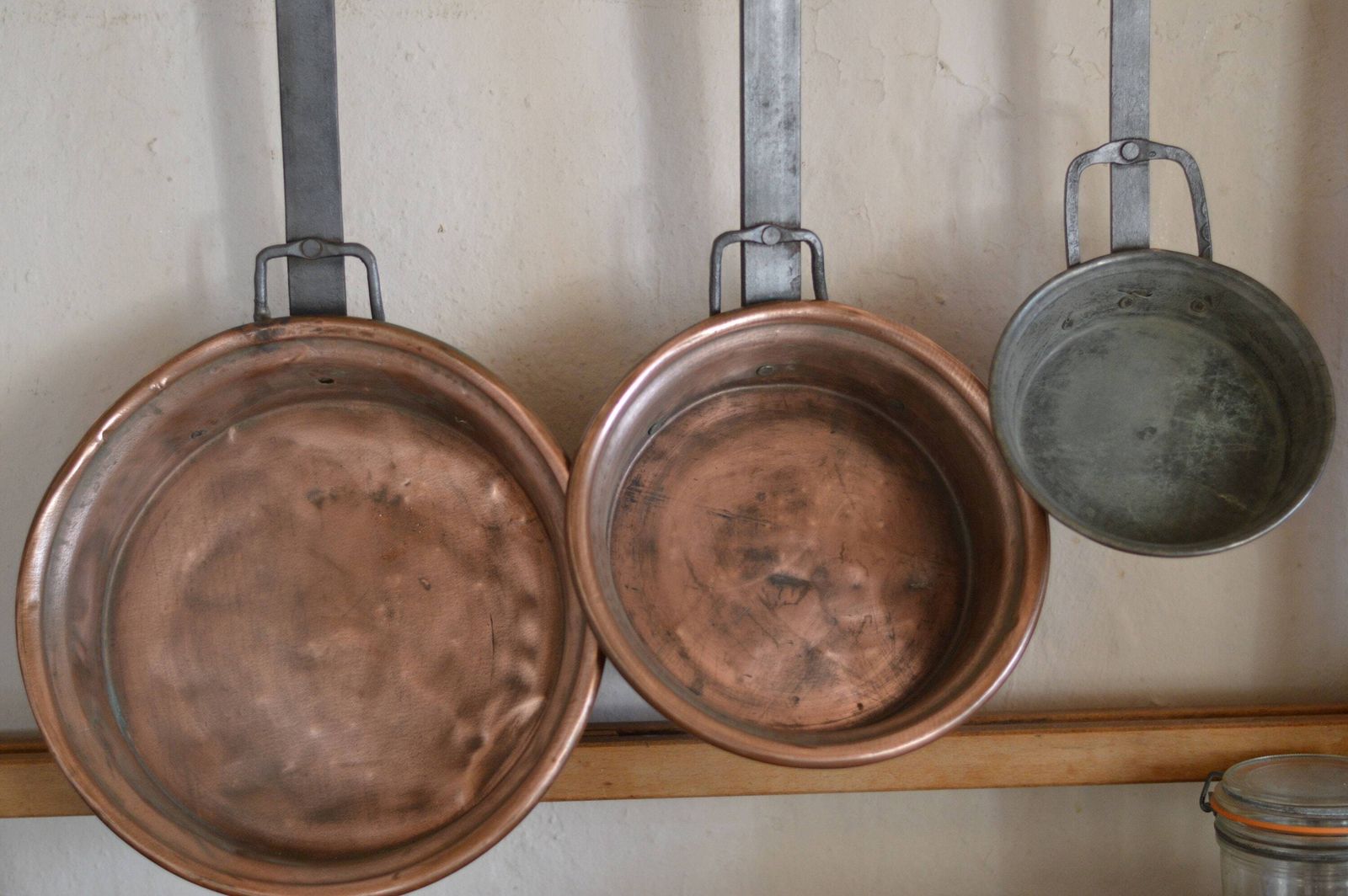 Antique French Set Of 3 Copper Pans / 3 Copper And Iron Pans From 18c / Decorative Set Of Saute Pans / Antique Copper Frying Pans photo 152.0