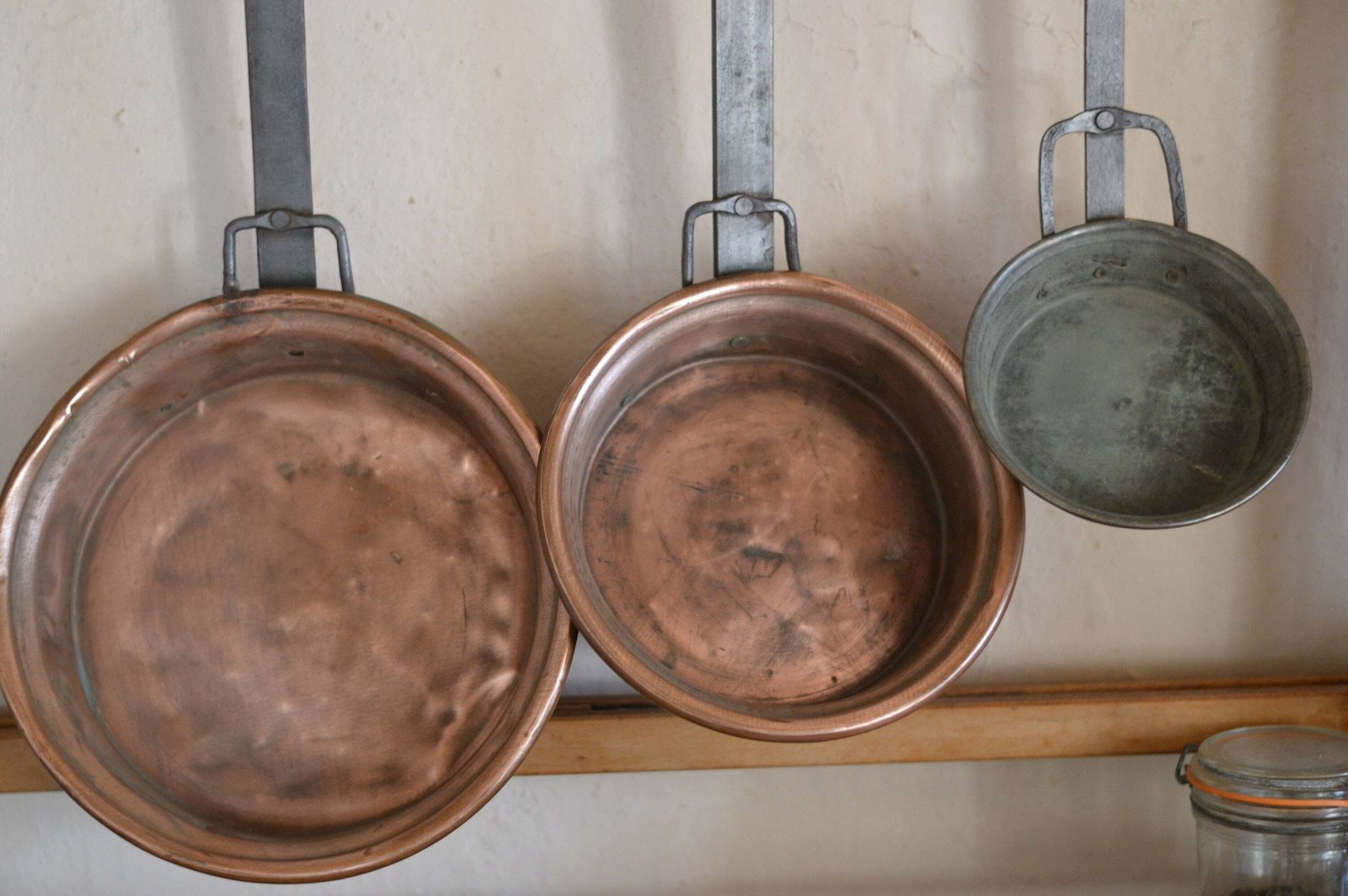 Antique French Set Of 3 Copper Pans / 3 Copper And Iron Pans From 18c / Decorative Set Of Saute Pans / Antique Copper Frying Pans photo buy