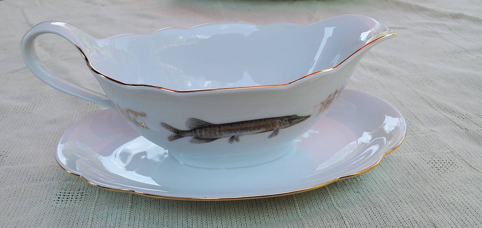 Full Set Of 12 Porcelain Fish Plates, Platter And Jug By Schumann Of Arzberg / 1960s Unused Porcelain Fish Plates / Boxed Set Of Porcelain photo buy