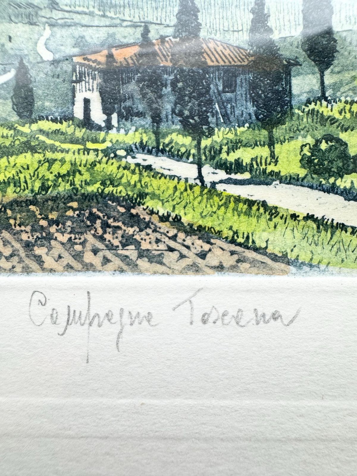 Artists Proof Signed Print Campagna Toscana, Framed Watercolour Landscape Print photo for sale