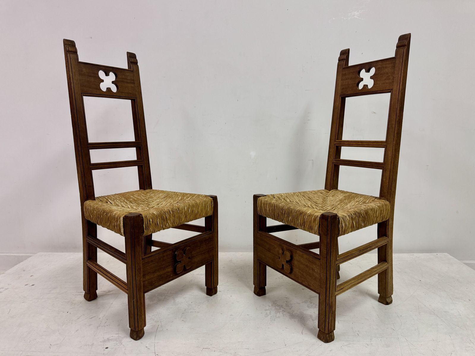 photo for sale Set Of Six Arts And Crafts Ecclesiastical Dining Chairs, Circa 1900