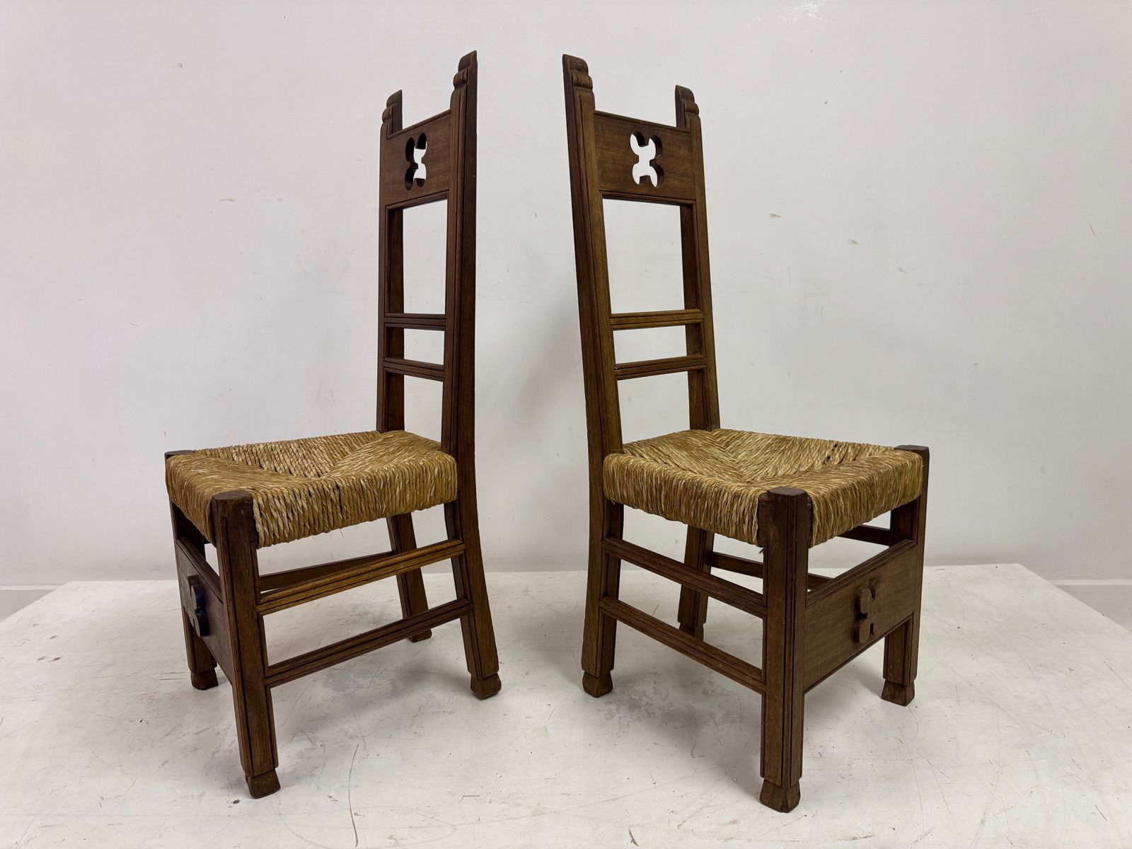 photo buy Set Of Six Arts And Crafts Ecclesiastical Dining Chairs, Circa 1900