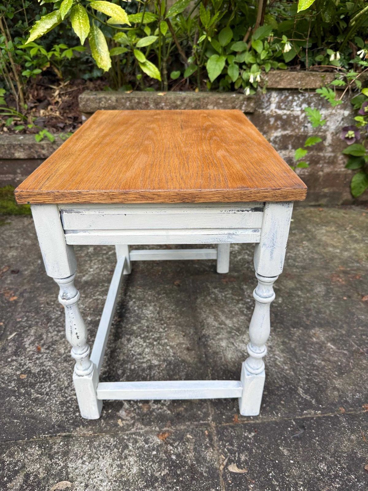 Vintage Solid Oak Occasional Table, Sanded And Oiled Top, Shabby Chic Painted Frame   Vintage Lamp Table, Plant Stand (51cm, 45cm, 34cm) photo Furniture