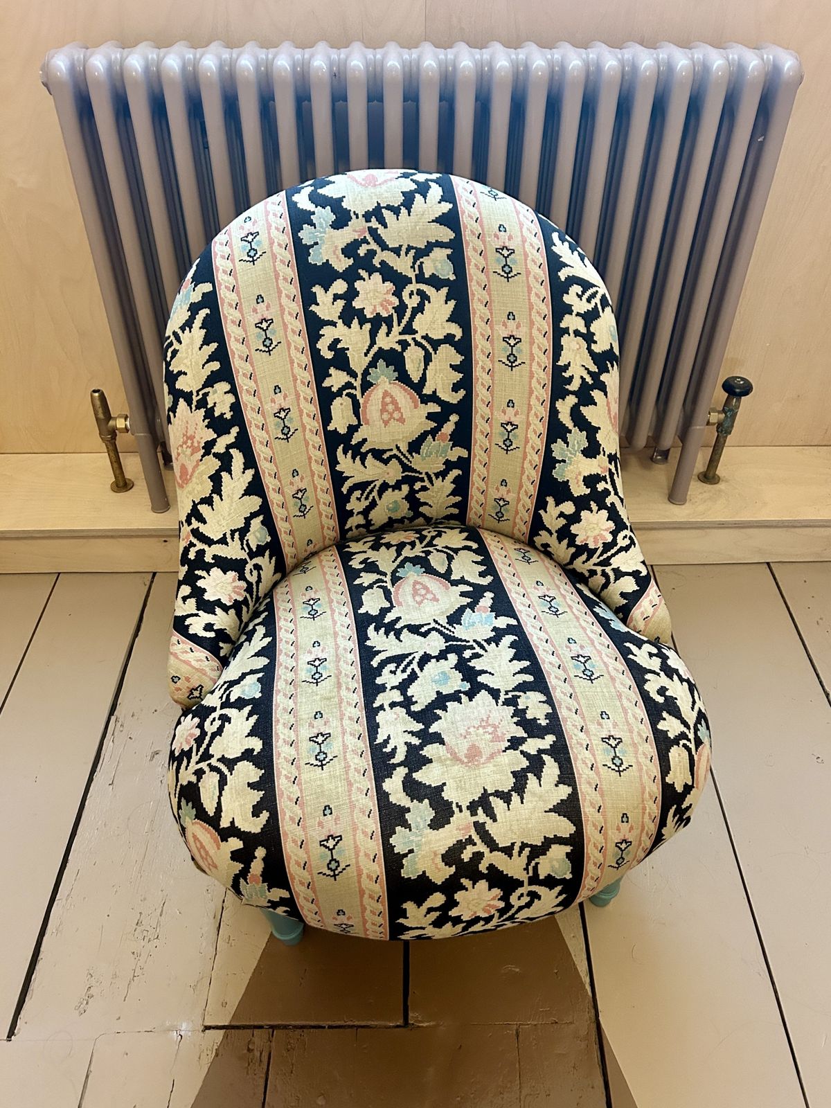 Nursing Chair Reupholstered In Genevieve Fabric By Kate Forman With Painted Legs photo for sale