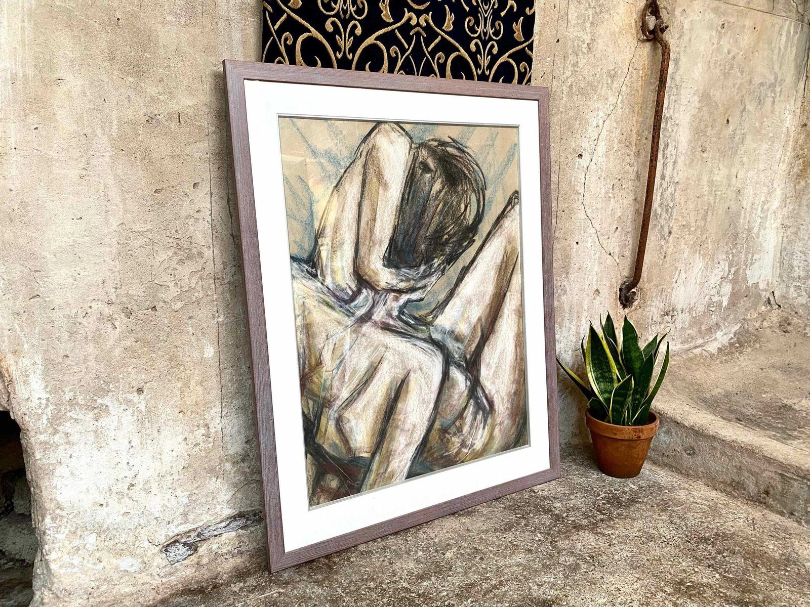 Large Framed Figurative Pastel On Paper   Signed Pembrokeshire Artist Susan Pomery
