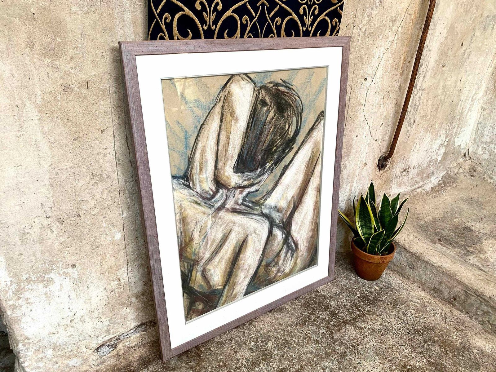 Large Framed Figurative Pastel On Paper   Signed Pembrokeshire Artist Susan Pomery photo Art