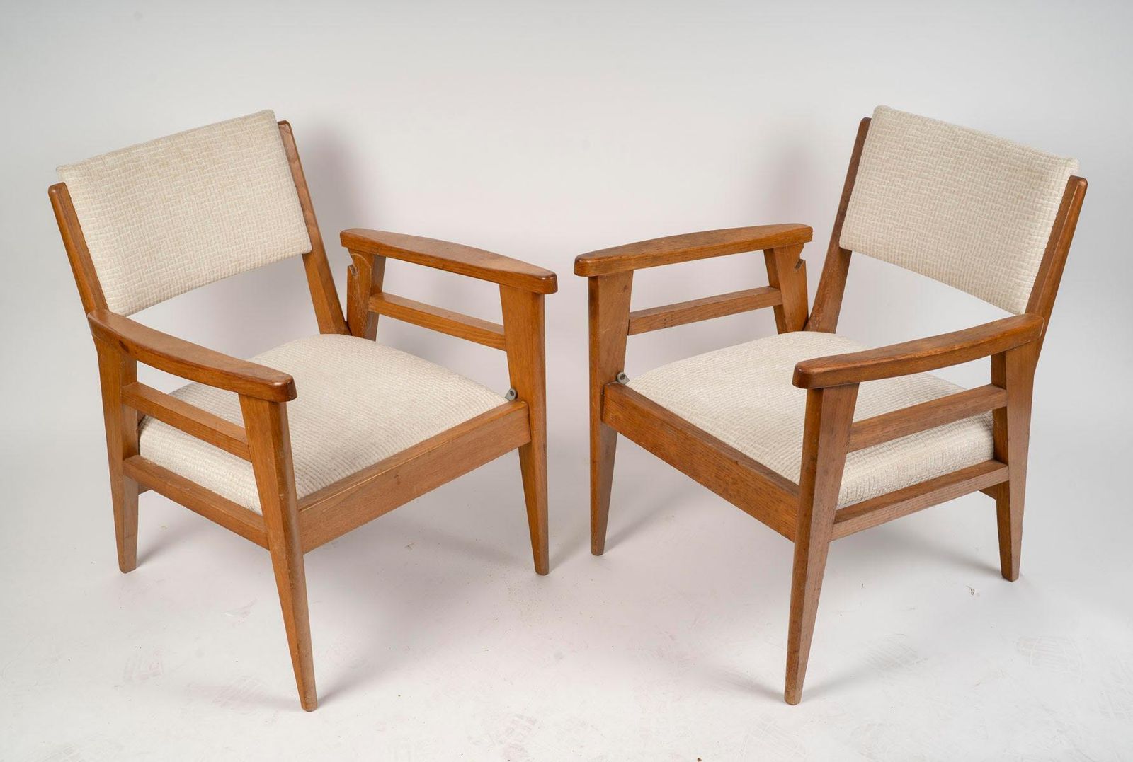 Pair Of 1950s Oak Armchairs, Convertible, Two Seat Heights. photo Furniture