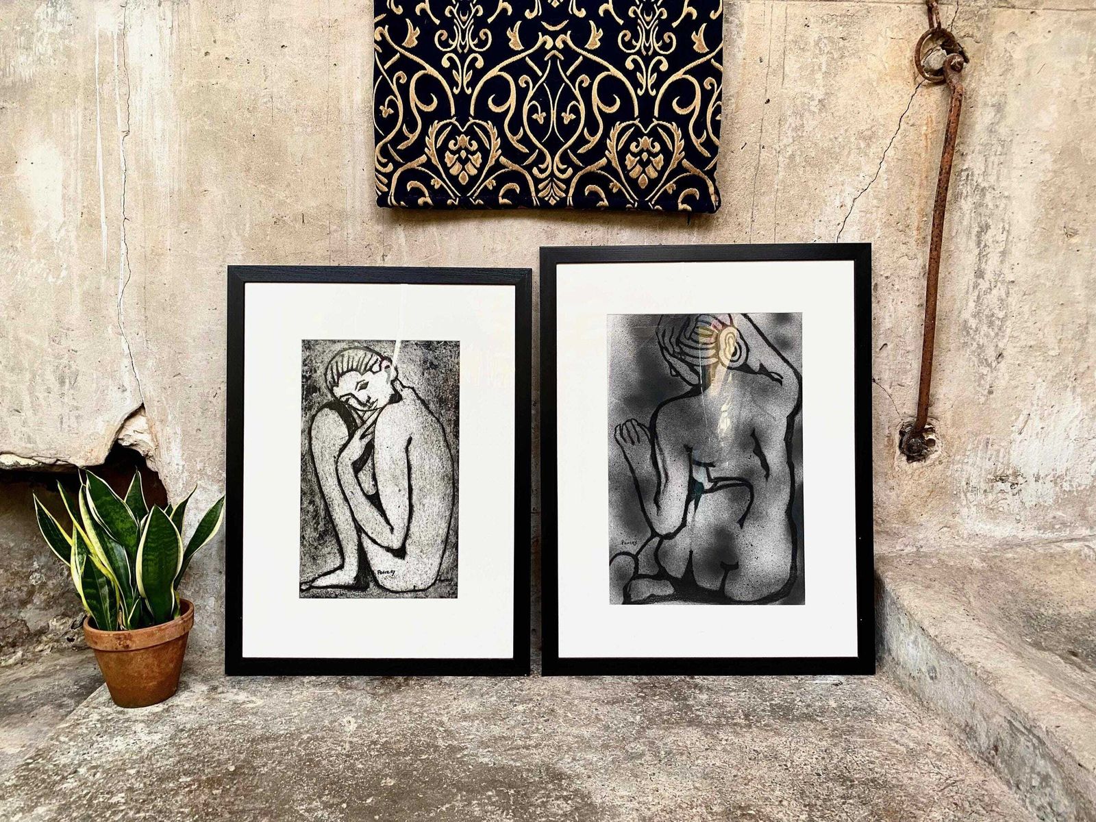 Pair Of Figurative Screen Prints In Frames Signed. Pembrokeshire, Wales Artist photo furniture
