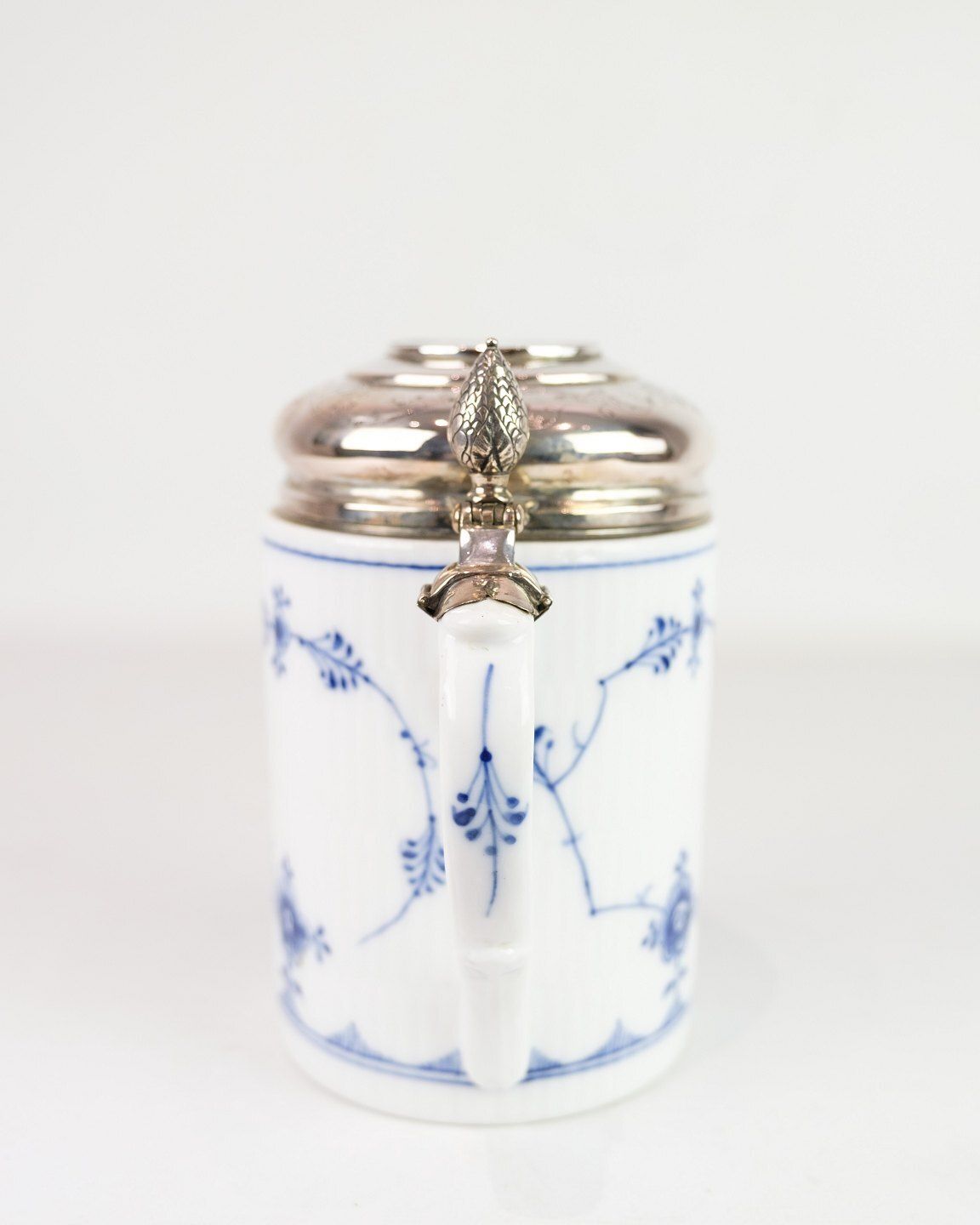Lidded Mug With Baroque Lid Model 1/2023 In Porcelain & Silver Fluted Blue Fluted By Royal Copenhagen photo for sale